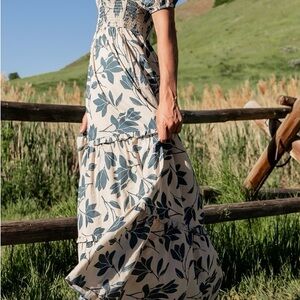 Floral Maxi Dress in Cream and Blue